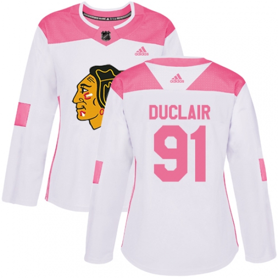 Women's Adidas Chicago Blackhawks 91 Anthony Duclair Authentic White Pink Fashion NHL Jersey