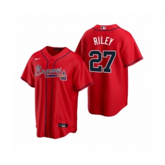Women Atlanta Braves 27 Austin Riley Nike Red 2020 Replica Alternate Jersey
