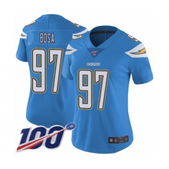 Women's Nike Los Angeles Chargers 97 Joey Bosa Electric Blue Alternate Vapor Untouchable Limited Player 100th Season NFL Jersey