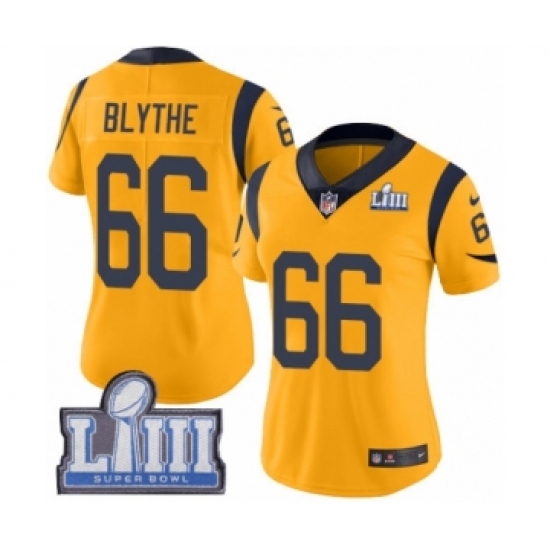 Women's Nike Los Angeles Rams 66 Austin Blythe Limited Gold Rush Vapor Untouchable Super Bowl LIII Bound NFL Jersey