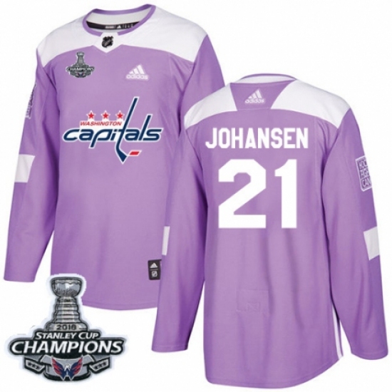 Men's Adidas Washington Capitals 21 Lucas Johansen Authentic Purple Fights Cancer Practice 2018 Stanley Cup Final Champions NHL Jersey