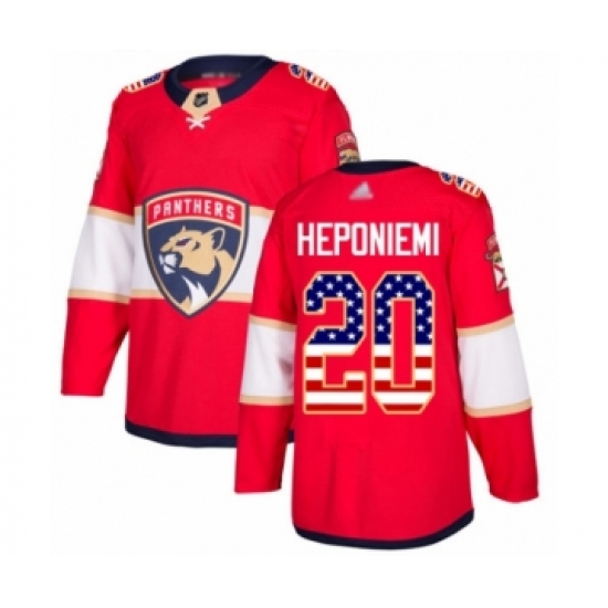 Men's Florida Panthers 20 Aleksi Heponiemi Authentic Red USA Flag Fashion Hockey Jersey