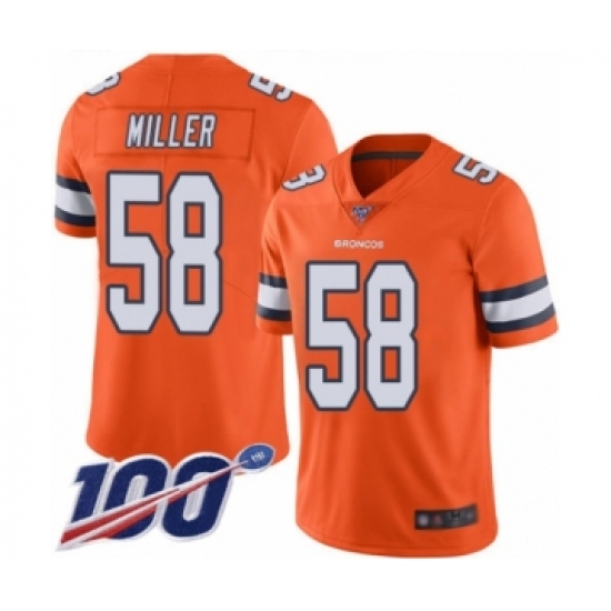 Men's Denver Broncos 58 Von Miller Limited Orange Rush Vapor Untouchable 100th Season Football Jersey