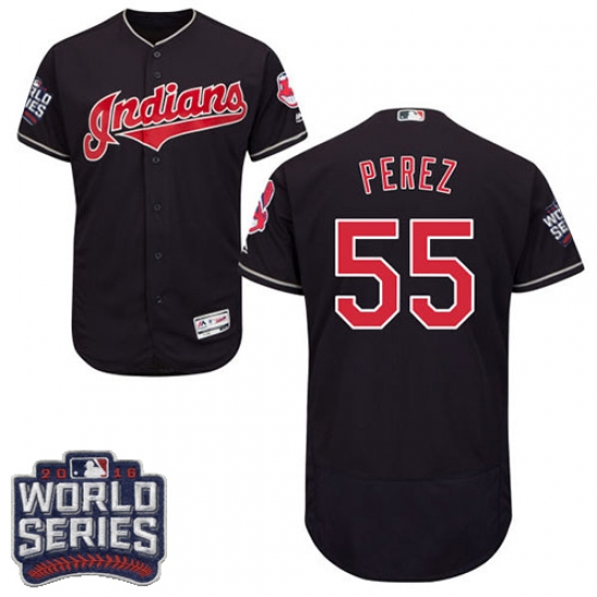Men's Majestic Cleveland Indians 55 Roberto Perez Navy Blue 2016 World Series Bound Flexbase Authentic Collection MLB Jersey