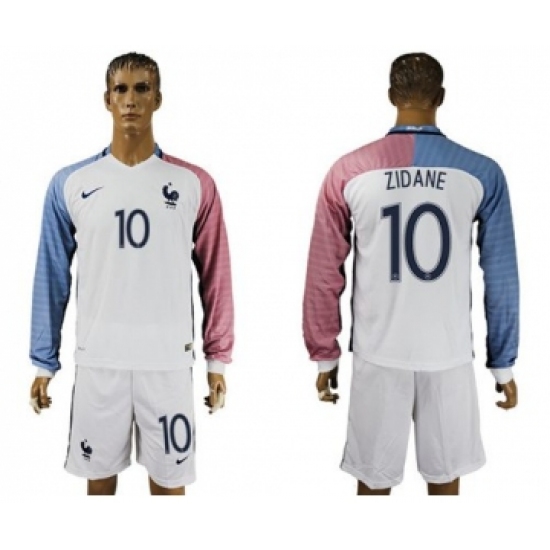 France 10 Zidane Away Long Sleeves Soccer Country Jersey
