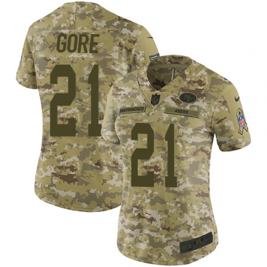 Women's Nike San Francisco 49ers 21 Frank Gore Limited Camo 2018 Salute to Service NFL Jersey