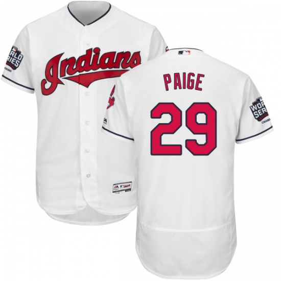 Men's Majestic Cleveland Indians 29 Satchel Paige White 2016 World Series Bound Flexbase Authentic Collection MLB Jersey