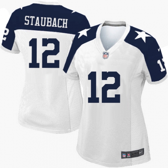 Women's Nike Dallas Cowboys 12 Roger Staubach Limited White Throwback Alternate NFL Jersey