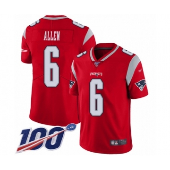 Men's New England Patriots 6 Ryan Allen Limited Red Inverted Legend 100th Season Football Jersey