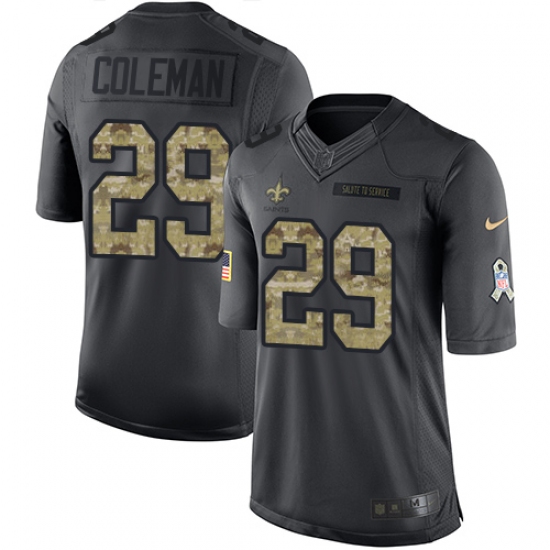 Men's Nike New Orleans Saints 29 Kurt Coleman Limited Black 2016 Salute to Service NFL Jersey