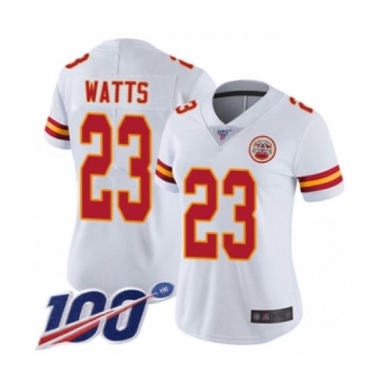 Women's Kansas City Chiefs 23 Armani Watts White Vapor Untouchable Limited Player 100th Season Football Jersey