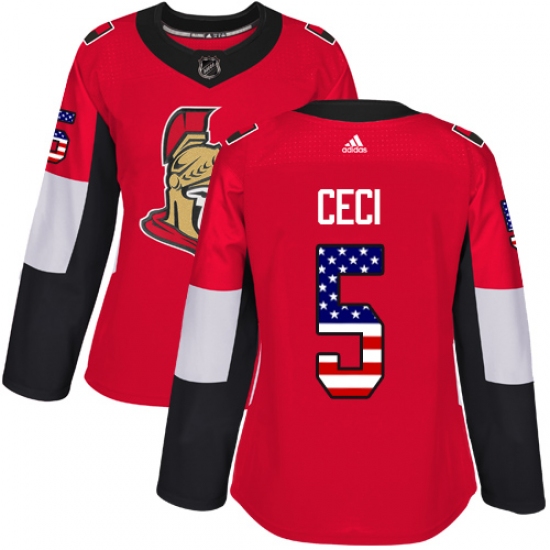 Women's Adidas Ottawa Senators 5 Cody Ceci Authentic Red USA Flag Fashion NHL Jersey