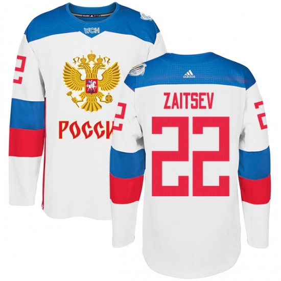 Men's Adidas Team Russia 22 Nikita Zaitsev Premier White Home 2016 World Cup of Hockey Jersey