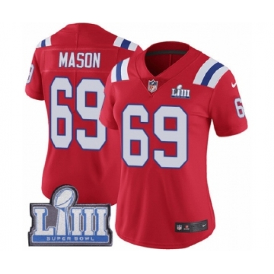 Women's Nike New England Patriots 69 Shaq Mason Red Alternate Vapor Untouchable Limited Player Super Bowl LIII Bound NFL Jersey