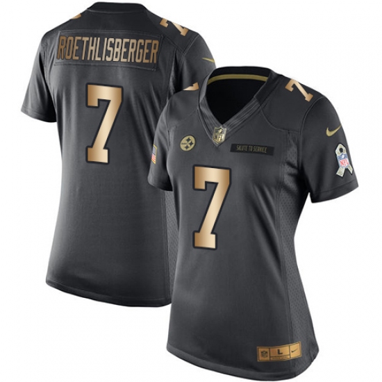 Women's Nike Pittsburgh Steelers 7 Ben Roethlisberger Limited Black/Gold Salute to Service NFL Jersey