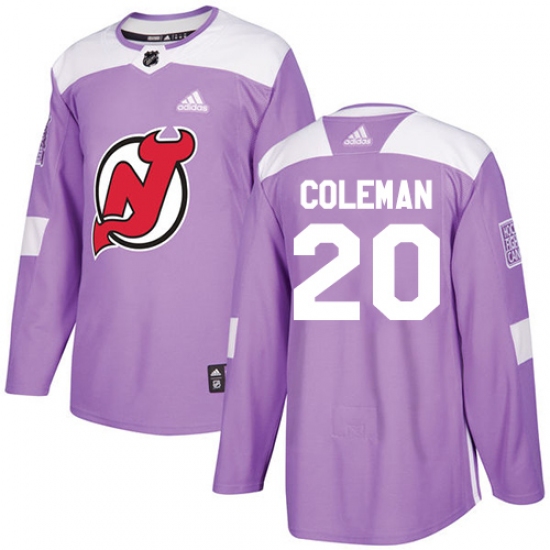 Men's Adidas New Jersey Devils 20 Blake Coleman Authentic Purple Fights Cancer Practice NHL Jersey