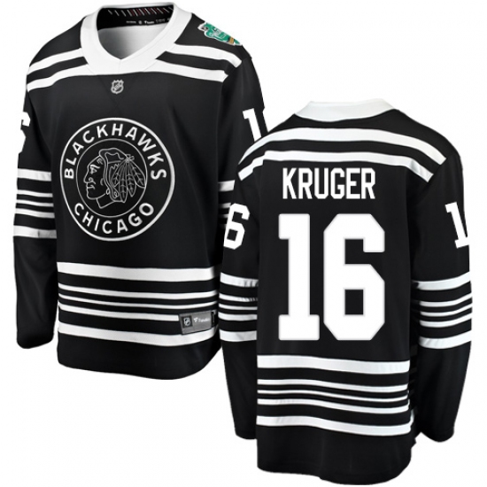 Youth Chicago Blackhawks 16 Marcus Kruger Black 2019 Winter Classic Fanatics Branded Breakaway NHL Jersey