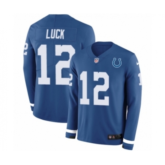 Men's Nike Indianapolis Colts 12 Andrew Luck Limited Blue Therma Long Sleeve NFL Jersey