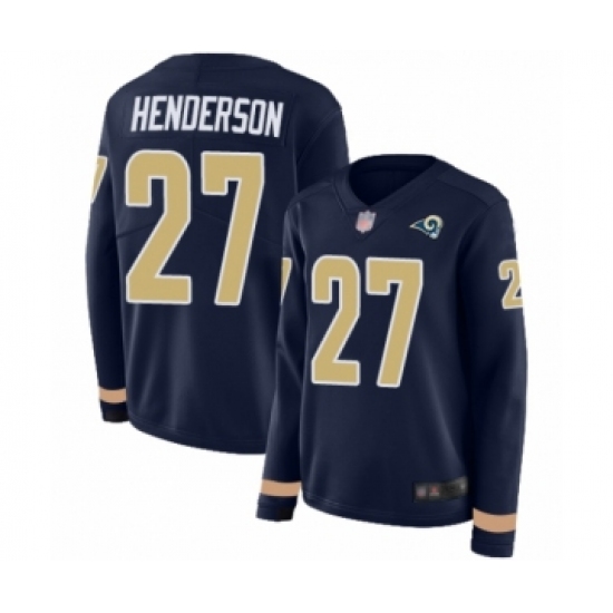 Women's Los Angeles Rams 27 Darrell Henderson Limited Navy Blue Therma Long Sleeve Football Jersey