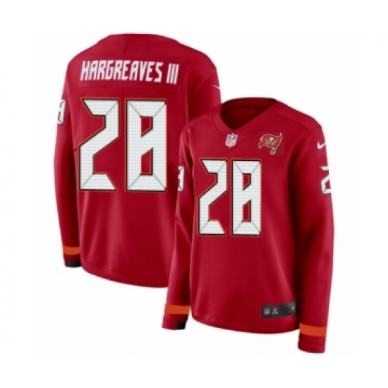 Women's Nike Tampa Bay Buccaneers 28 Vernon Hargreaves III Limited Red Therma Long Sleeve NFL Jersey