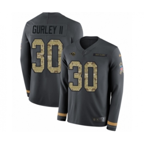 Men's Nike Los Angeles Rams 30 Todd Gurley Limited Black Salute to Service Therma Long Sleeve NFL Jersey
