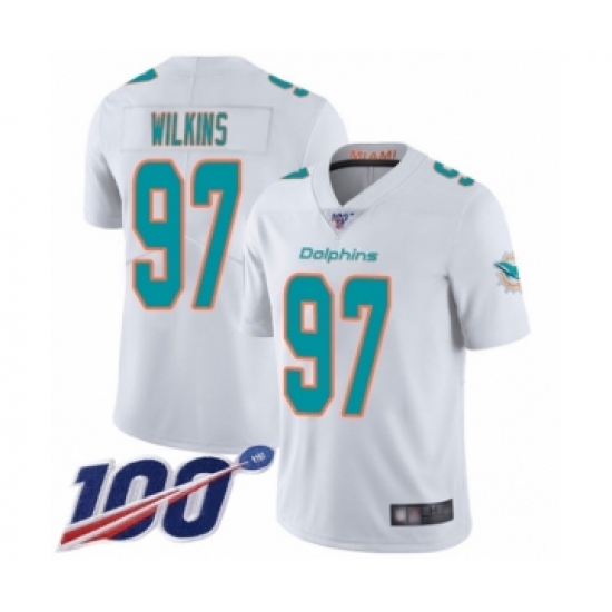 Men's Miami Dolphins 97 Christian Wilkins White Vapor Untouchable Limited Player 100th Season Football Jersey