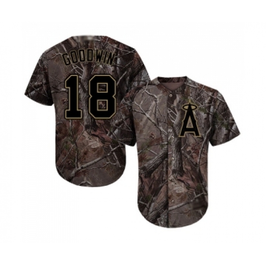 Youth Los Angeles Angels of Anaheim 18 Brian Goodwin Authentic Camo Realtree Collection Flex Base Baseball Jersey