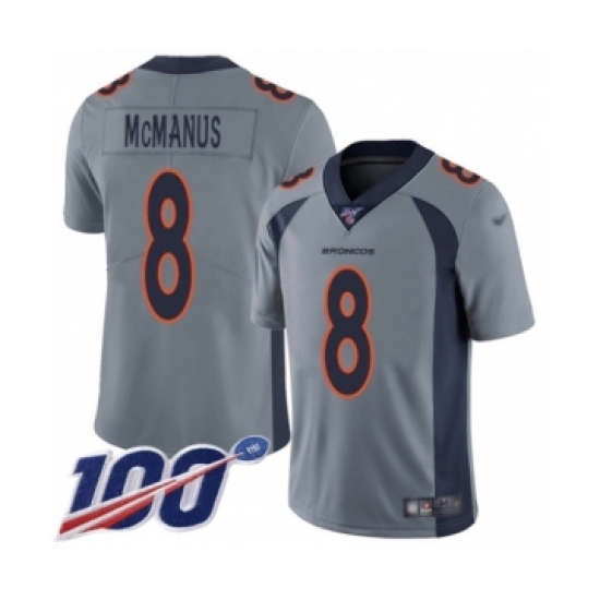 Men's Denver Broncos 8 Brandon McManus Limited Silver Inverted Legend 100th Season Football Jersey