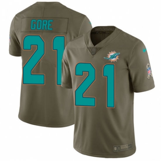 Men's Nike Miami Dolphins 21 Frank Gore Limited Olive 2017 Salute to Service NFL Jersey