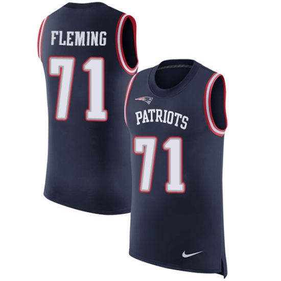 Men's Nike New England Patriots 71 Cameron Fleming Limited Navy Blue Rush Player Name & Number Tank Top NFL Jersey