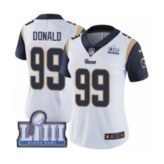 Women's Nike Los Angeles Rams 99 Aaron Donald White Vapor Untouchable Limited Player Super Bowl LIII Bound NFL Jersey