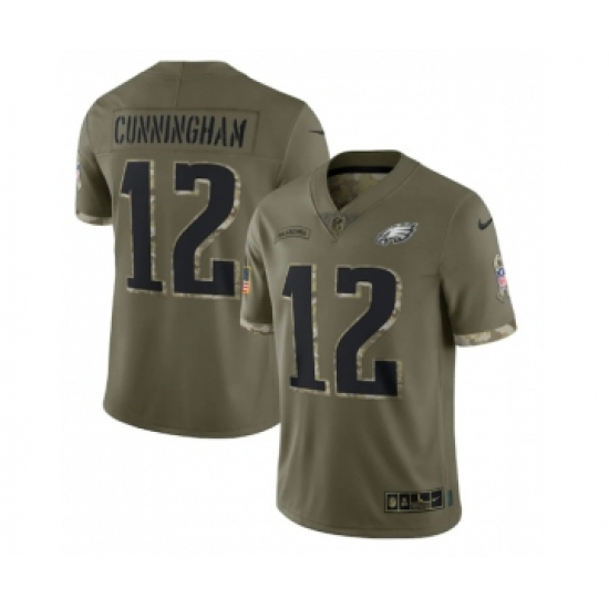 Men's Philadelphia Eagles 12 Randall Cunningham 2022 Olive Salute To Service Limited Stitched Jersey