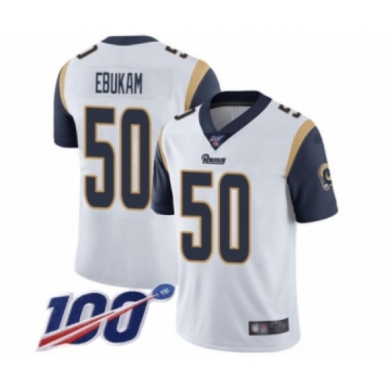 Men's Los Angeles Rams 50 Samson Ebukam White Vapor Untouchable Limited Player 100th Season Football Jersey