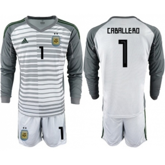 Argentina 1 Caballero Grey Long Sleeves Goalkeeper Soccer Country Jersey