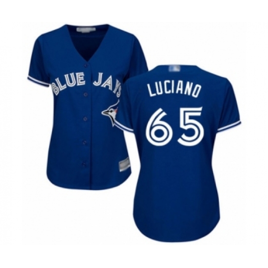 Women's Toronto Blue Jays 65 Elvis Luciano Authentic Blue Alternate Baseball Player Jersey