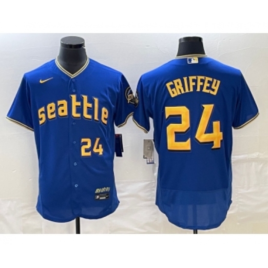 Men's Seattle Mariners 24 Ken Griffey Number Blue 2023 City Connect Flex Base Stitched Jersey 1