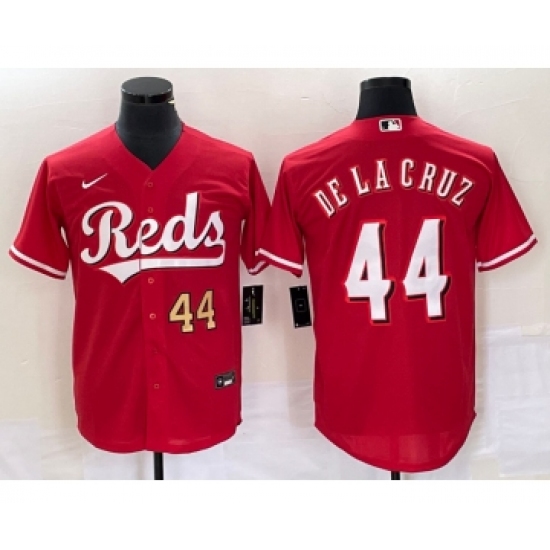 Men's Nike Cincinnati Reds 44 Elly De La Cruz Number Red Cool Base Stitched Baseball Jersey