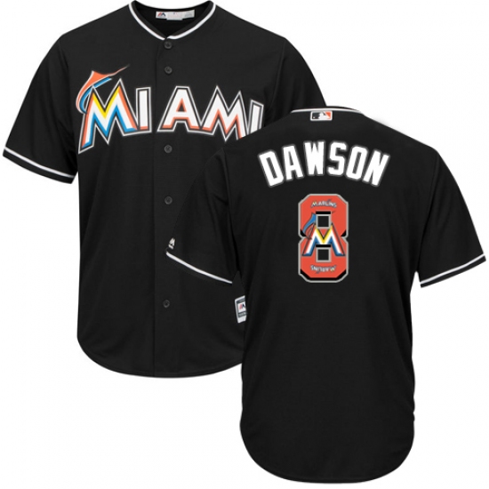 Men's Majestic Miami Marlins 8 Andre Dawson Authentic Black Team Logo Fashion Cool Base MLB Jersey