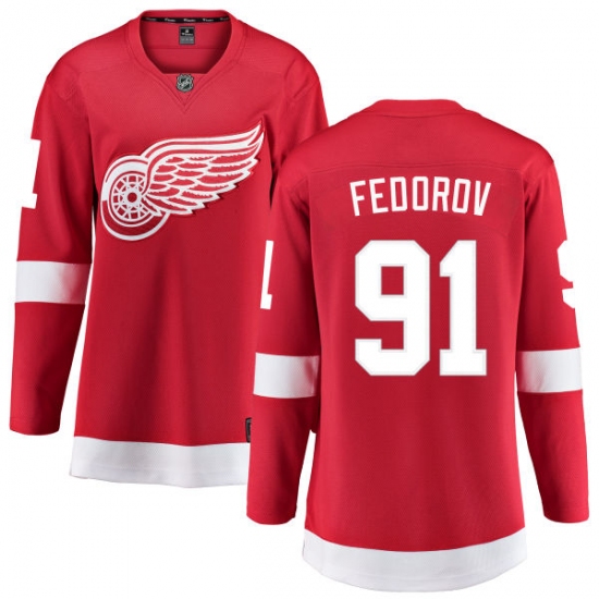 Women's Detroit Red Wings 91 Sergei Fedorov Fanatics Branded Red Home Breakaway NHL Jersey