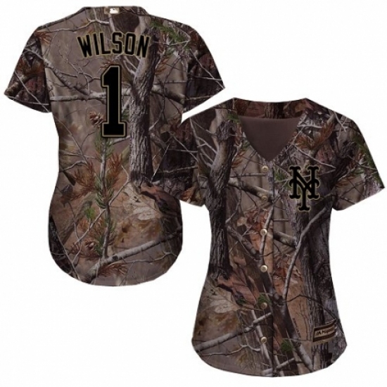 Women's Majestic New York Mets 1 Mookie Wilson Authentic Camo Realtree Collection Flex Base MLB Jersey