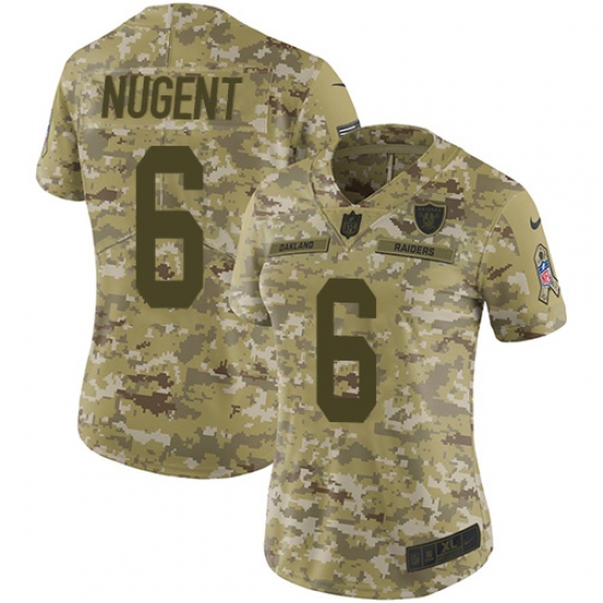 Women's Nike Oakland Raiders 6 Mike Nugent Limited Camo 2018 Salute to Service NFL Jersey