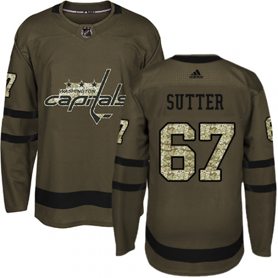 Youth Adidas Washington Capitals 67 Riley Sutter Authentic Green Salute to Service NHL Jersey