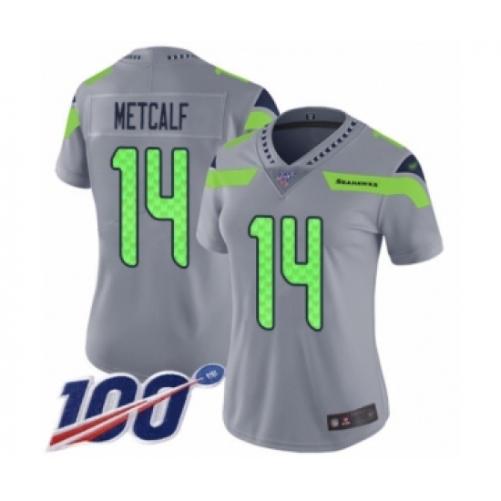 Women's Seattle Seahawks 14 D.K. Metcalf Limited Silver Inverted Legend 100th Season Football Jersey