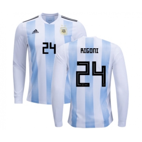 Argentina 24 Rigoni Home Long Sleeves Kid Soccer Country Jersey