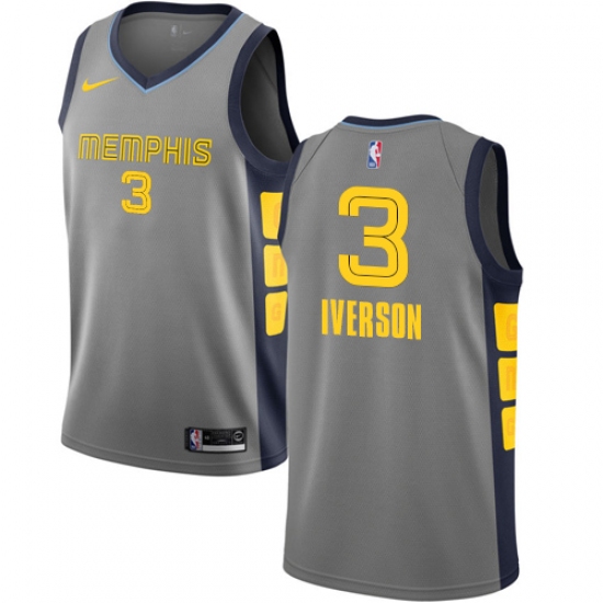 Men's Nike Memphis Grizzlies 3 Allen Iverson Swingman Gray NBA Jersey - City Edition