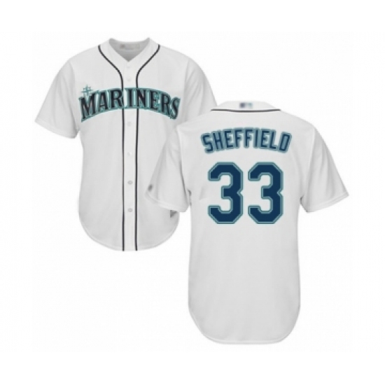 Youth Seattle Mariners 33 Justus Sheffield Authentic White Home Cool Base Baseball Player Jersey