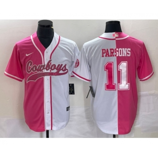 Men's Nike Dallas Cowboys 11 Micah Parsons Pink White Two Tone Cool Base Stitched Baseball Jersey
