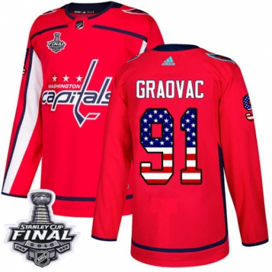 Youth Adidas Washington Capitals 91 Tyler Graovac Authentic Red USA Flag Fashion 2018 Stanley Cup Final NHL Jersey