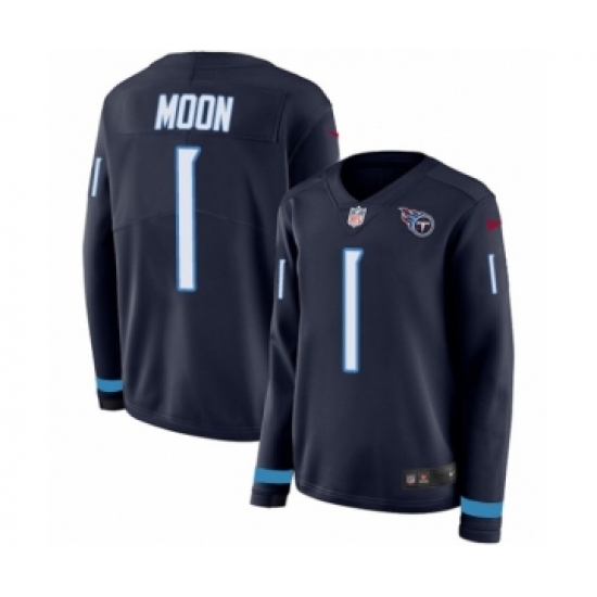 Women's Nike Tennessee Titans 1 Warren Moon Limited Navy Blue Therma Long Sleeve NFL Jersey