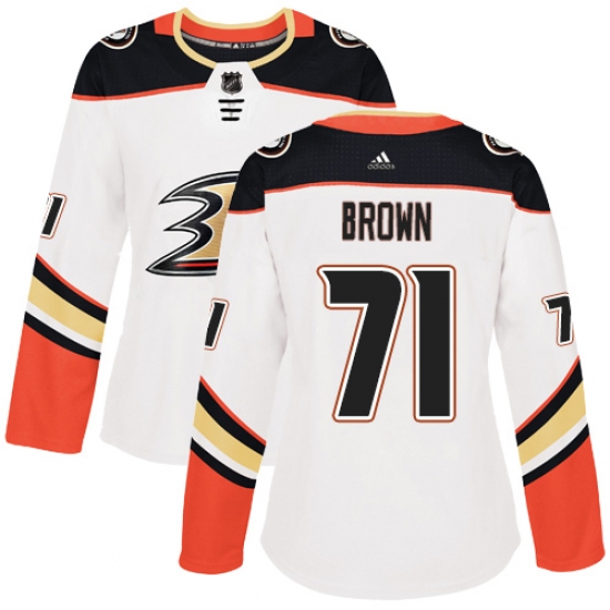 Women's Adidas Anaheim Ducks 71 J.T. Brown Authentic White Away NHL Jersey